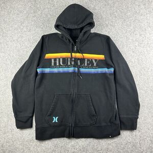 Hurley Hoodie Mens Large Black Rainbow Full Zip Hooded Skate Surf Logo Pockets